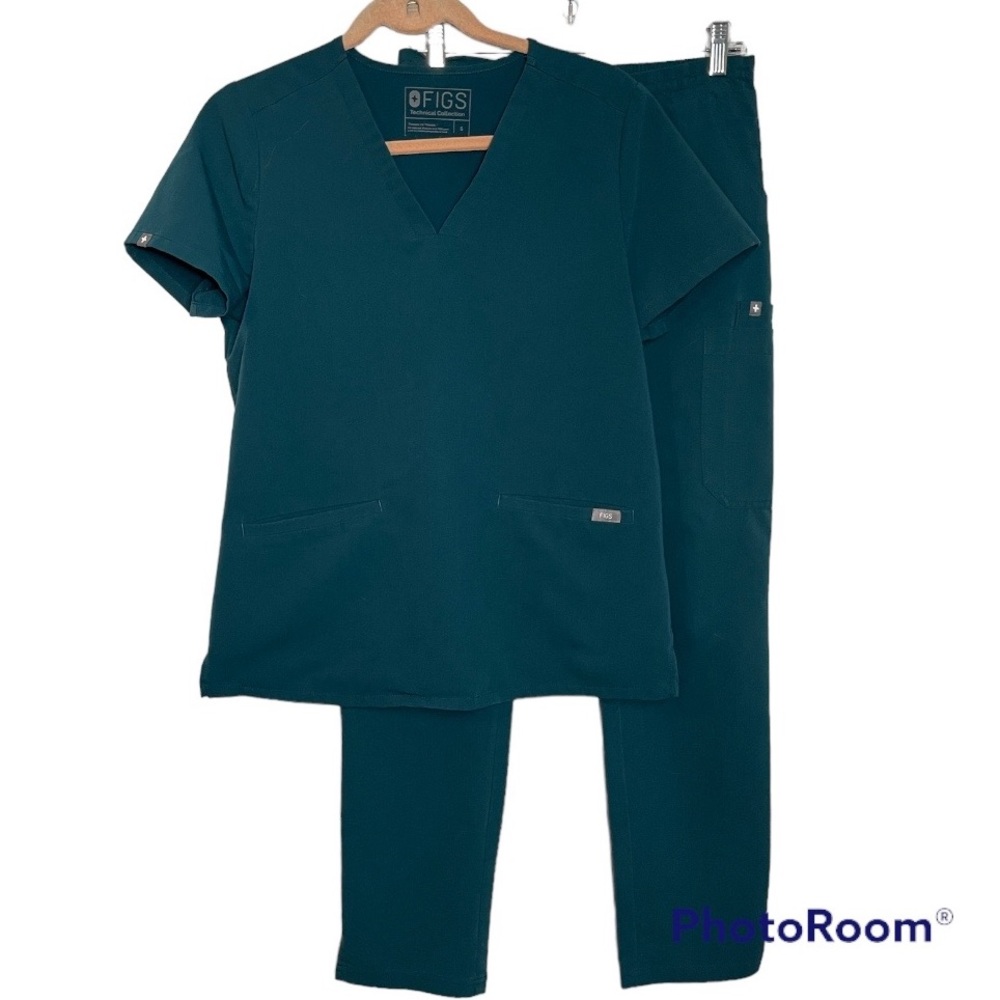 FIGS Forest Green/Carribean blue Top And Bottom Set Size Small